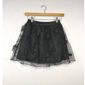 Goth Fairycore Current Mood Womens XXS Black Butterfly Mesh Tulle Mini Skirt